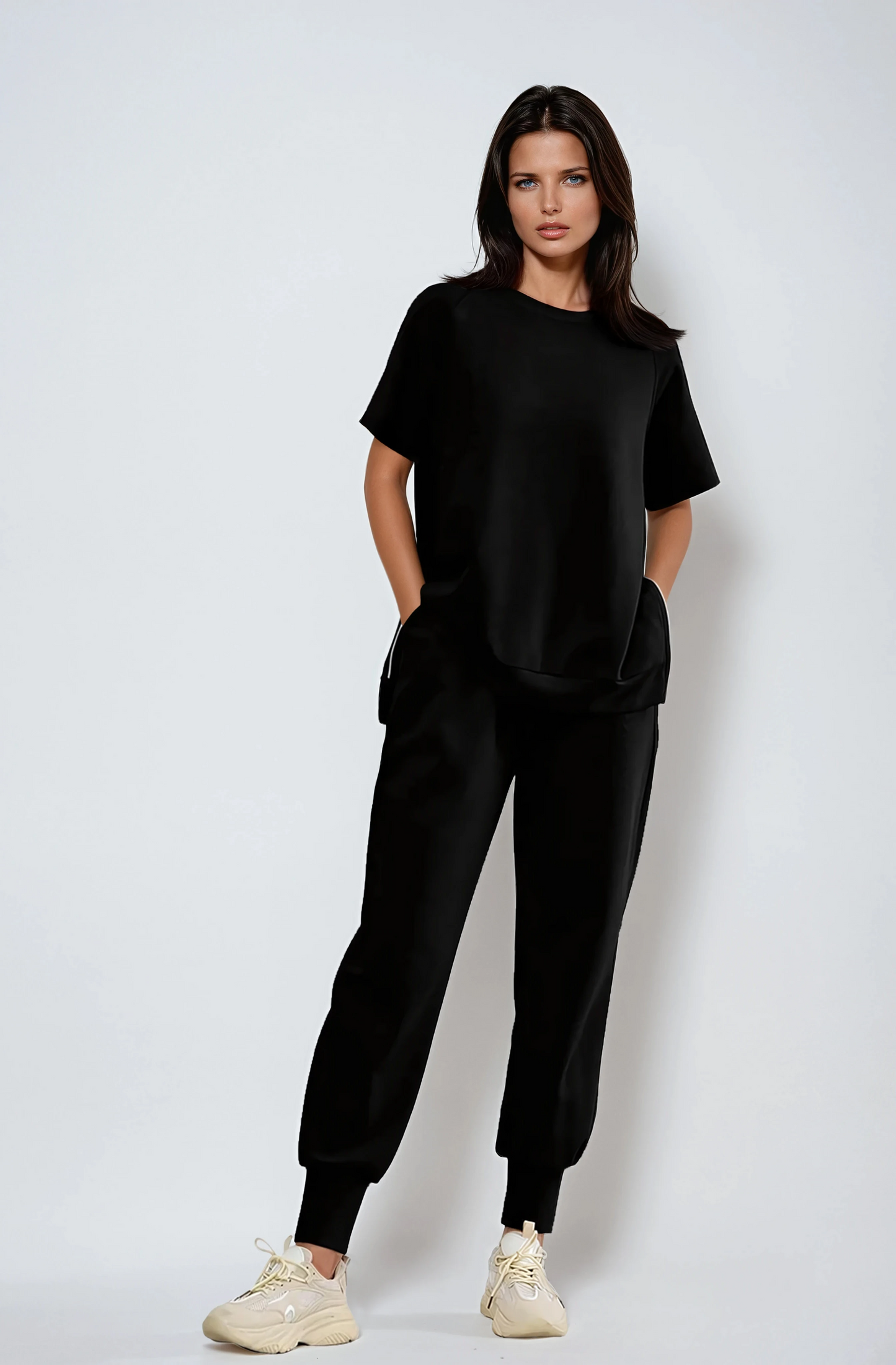 2-Piece Lounge Pullover & Pants Set with Zipper Slits
