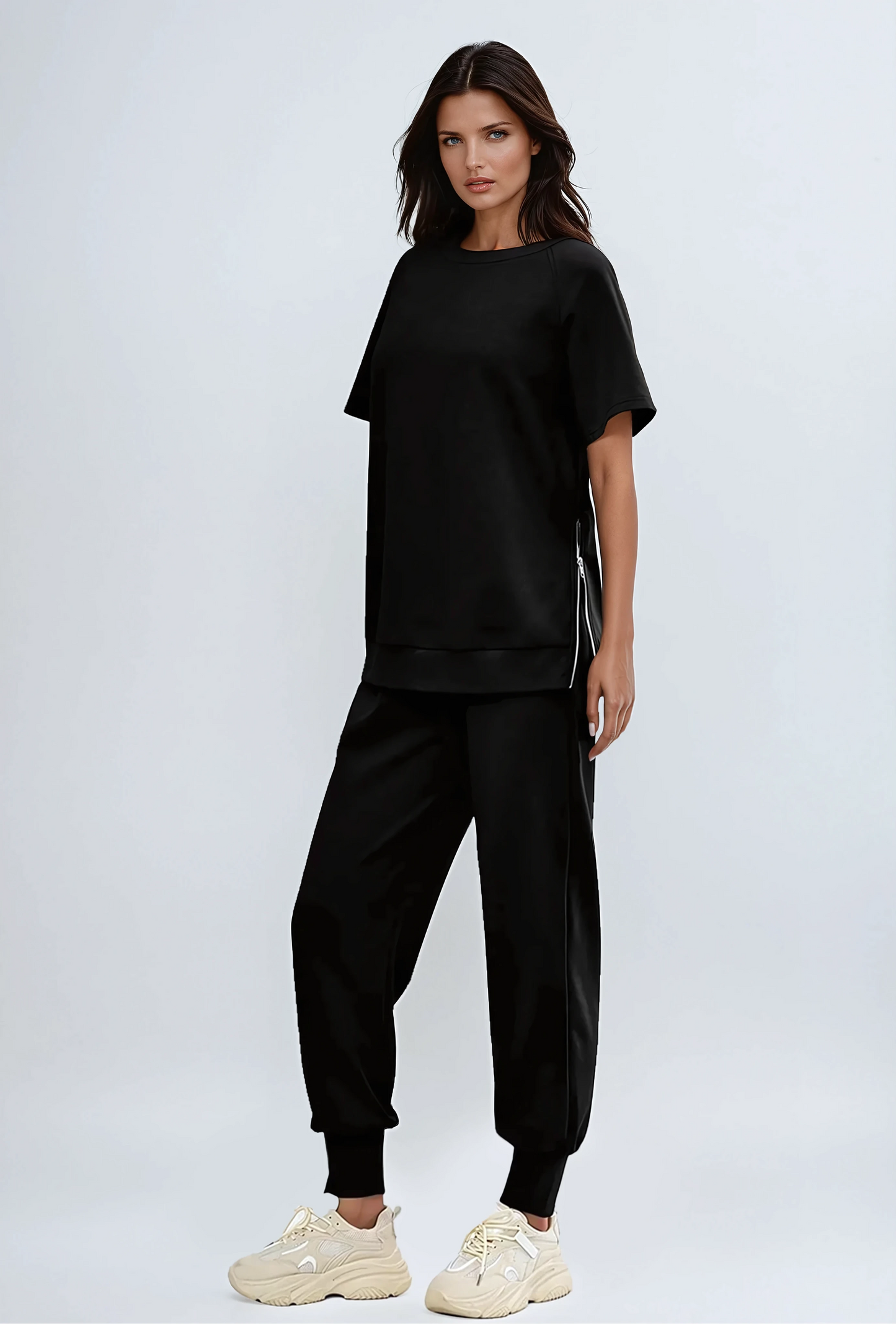 2-Piece Lounge Pullover & Pants Set with Zipper Slits