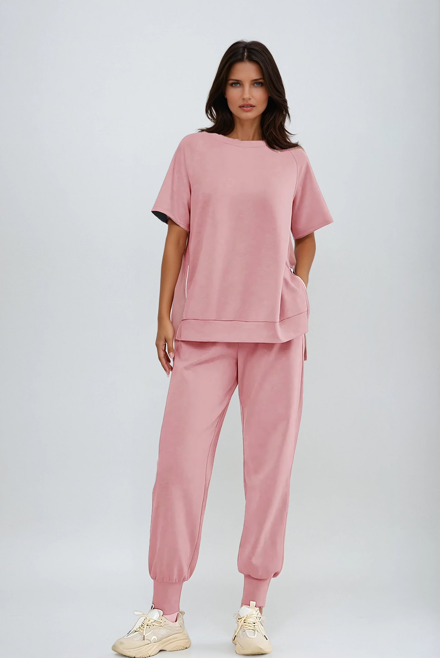 2-Piece Lounge Pullover & Pants Set with Zipper Slits