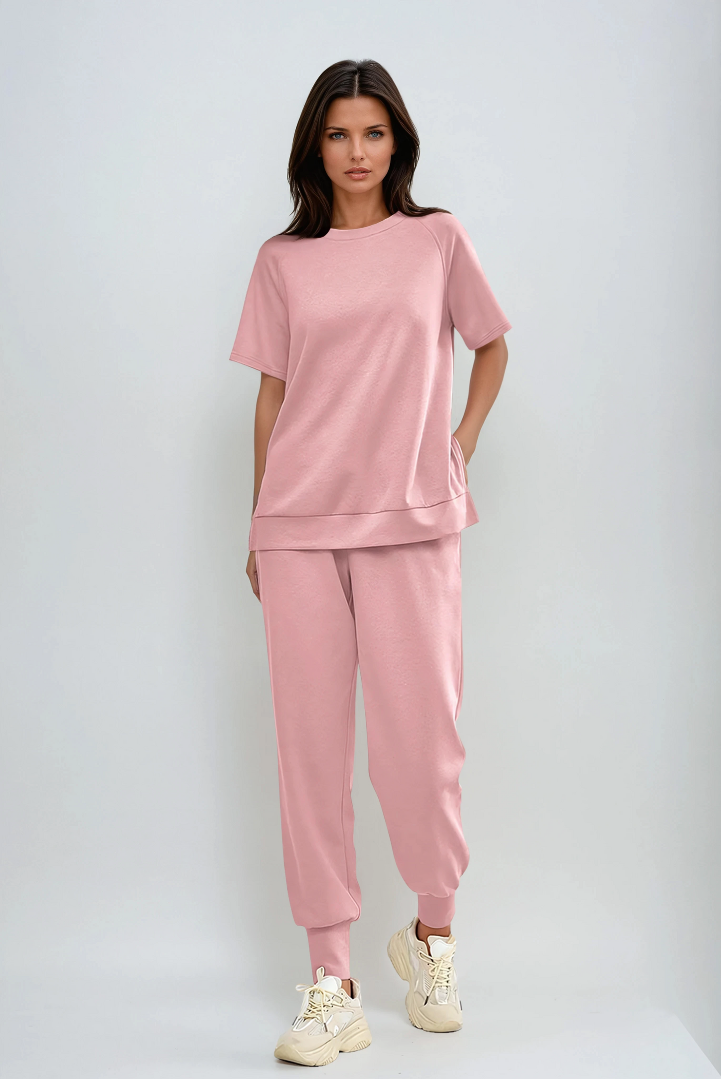 2-Piece Lounge Pullover & Pants Set with Zipper Slits