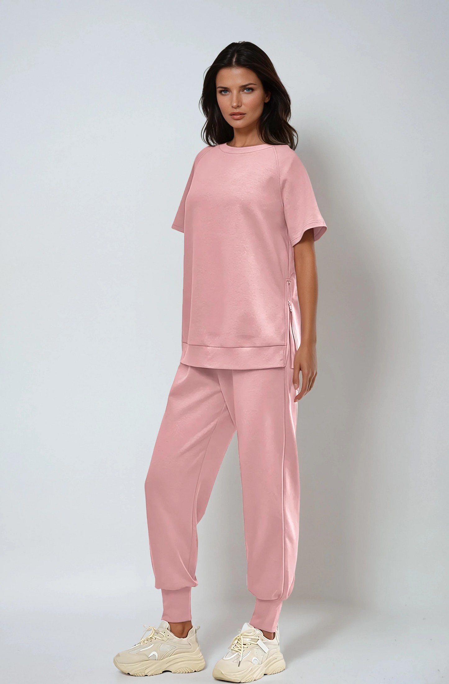 2-Piece Lounge Pullover & Pants Set with Zipper Slits