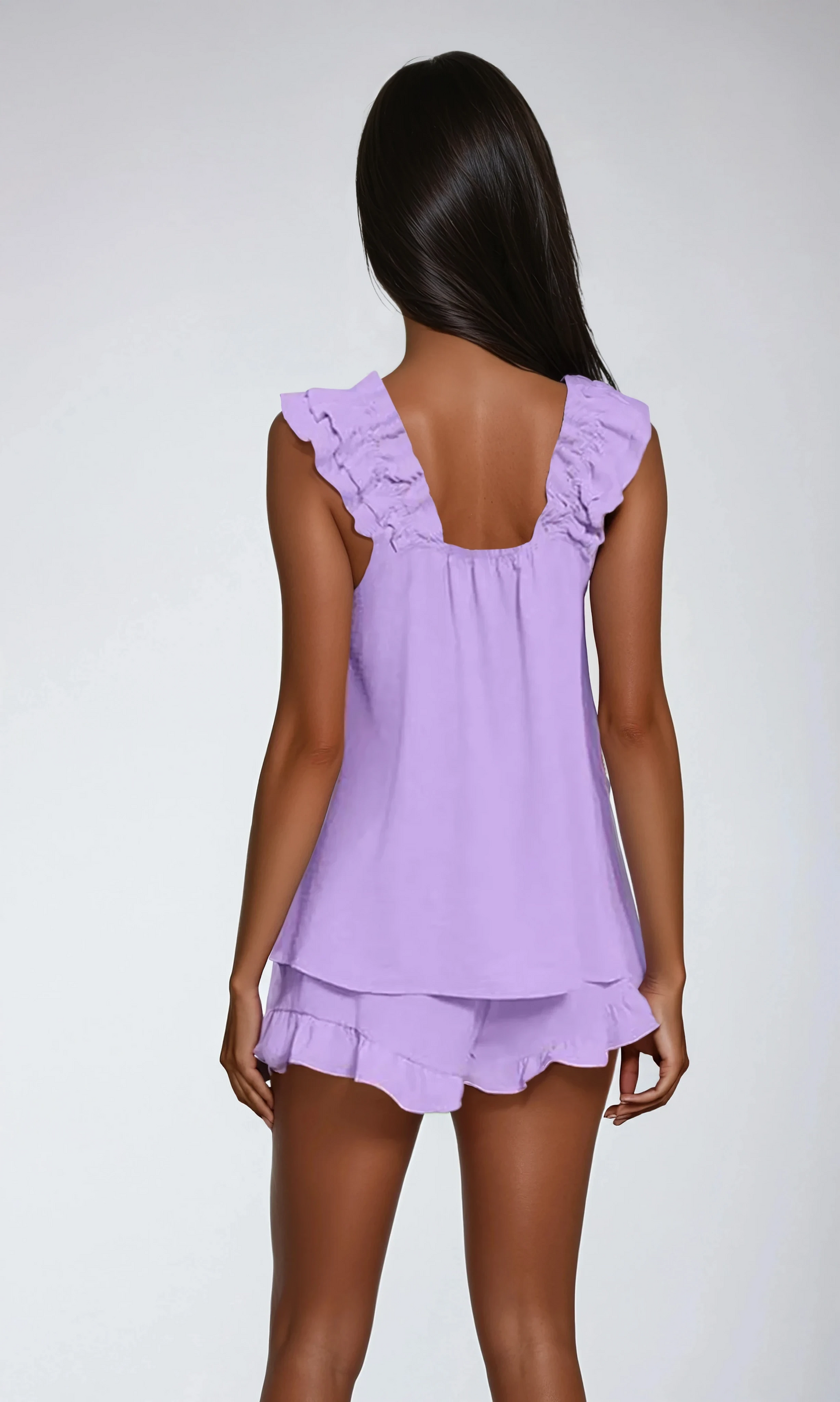 Missklara 2-Delige Zachte Pyjama Set met Ruffle Tanktop & Shorts