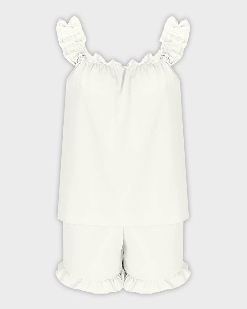 Missklara 2-Delige Zachte Pyjama Set met Ruffle Tanktop & Shorts