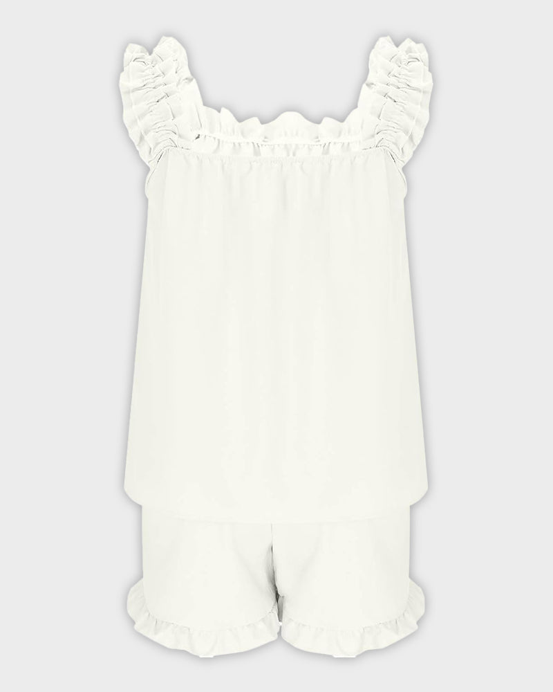 Missklara 2-Delige Zachte Pyjama Set met Ruffle Tanktop & Shorts
