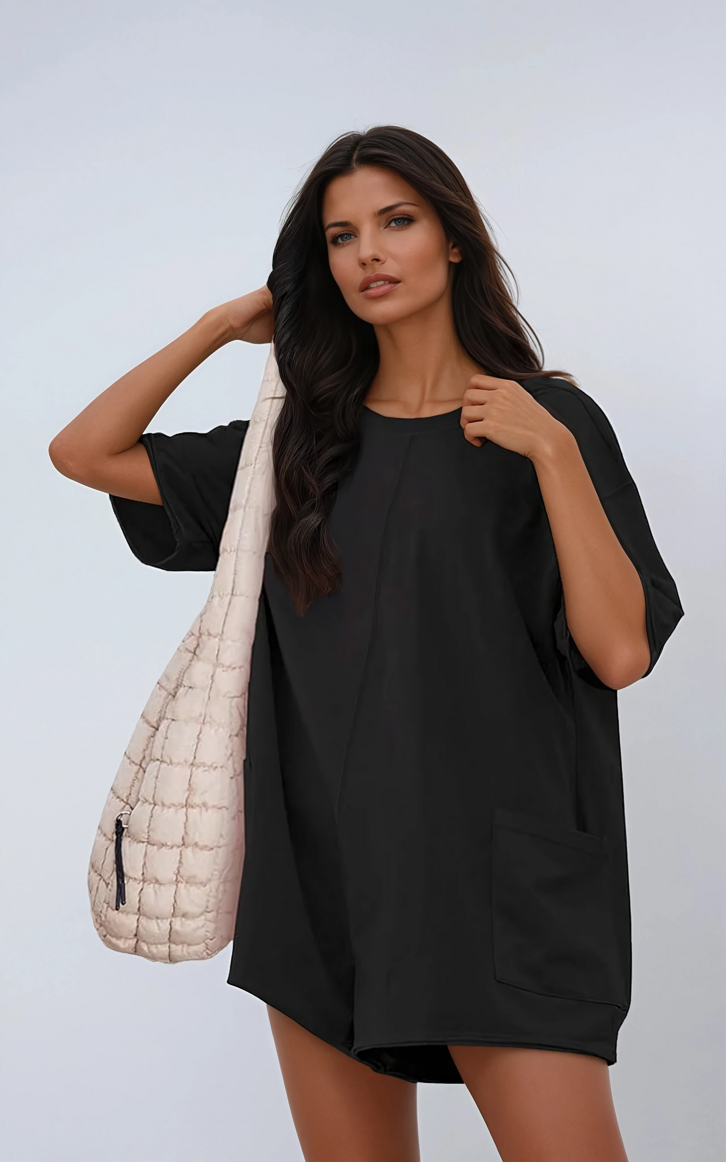 Casual One-Piece V-Back Romper with Pockets