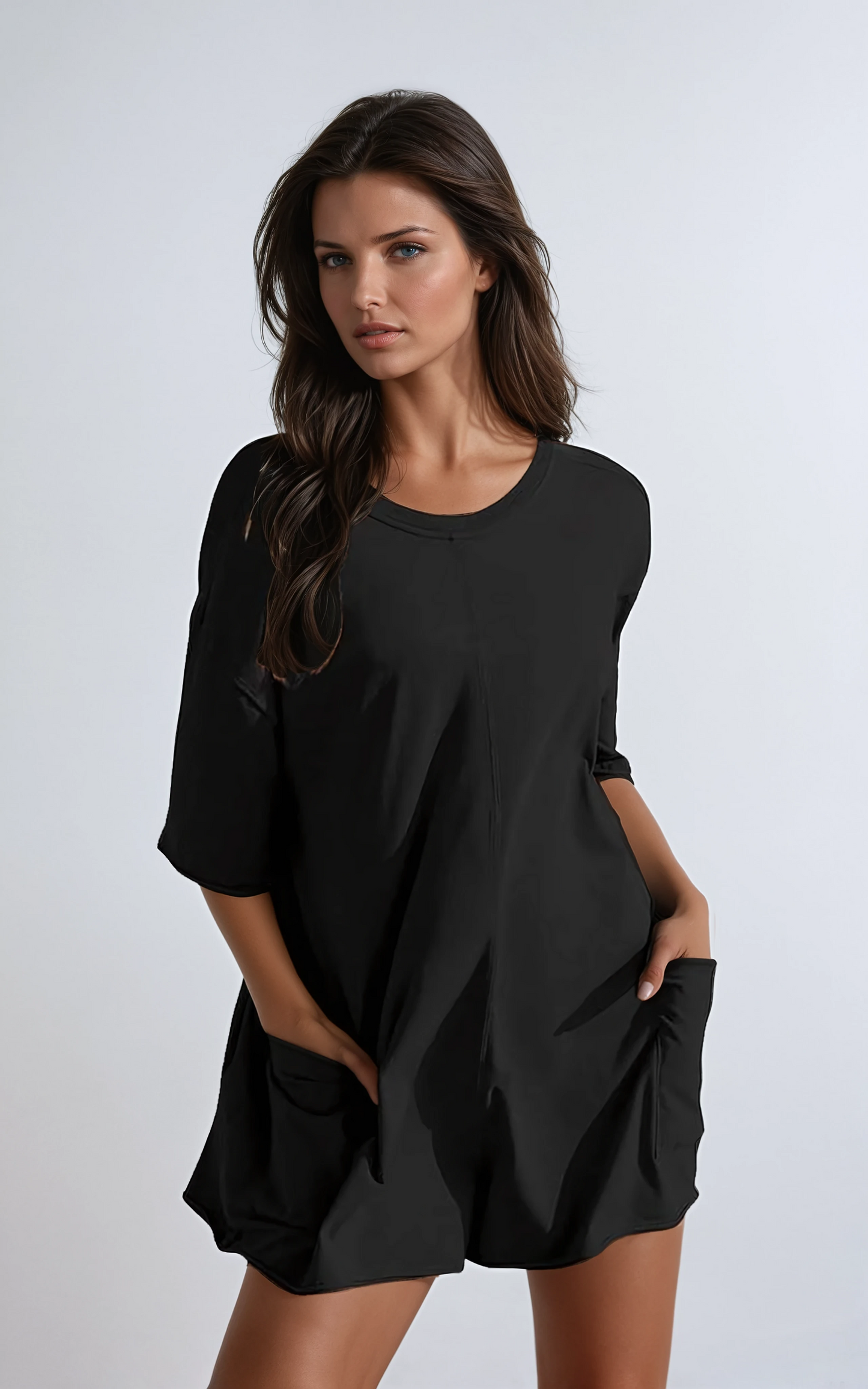 Casual One-Piece V-Back Romper with Pockets