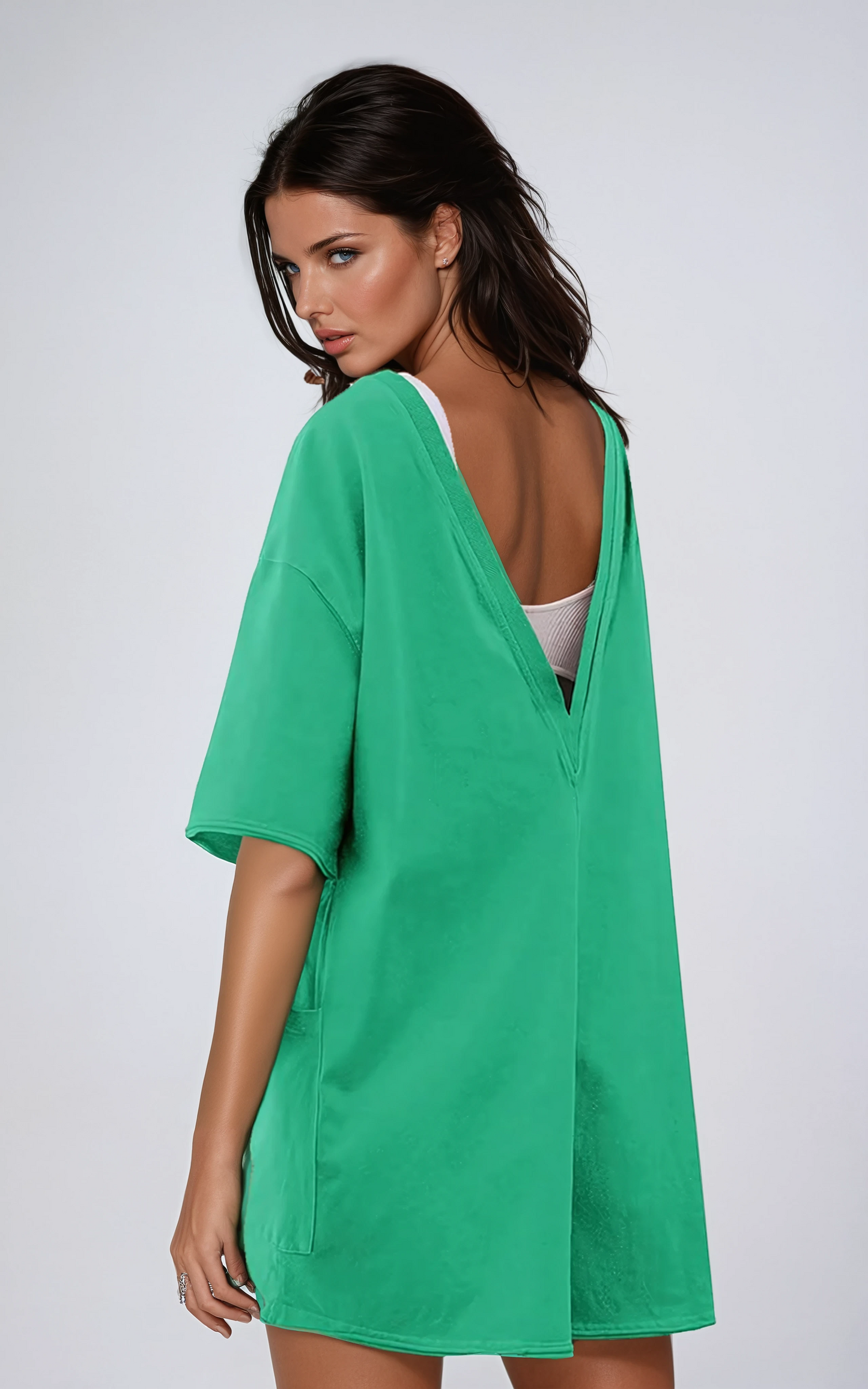 Casual One-Piece V-Back Romper with Pockets