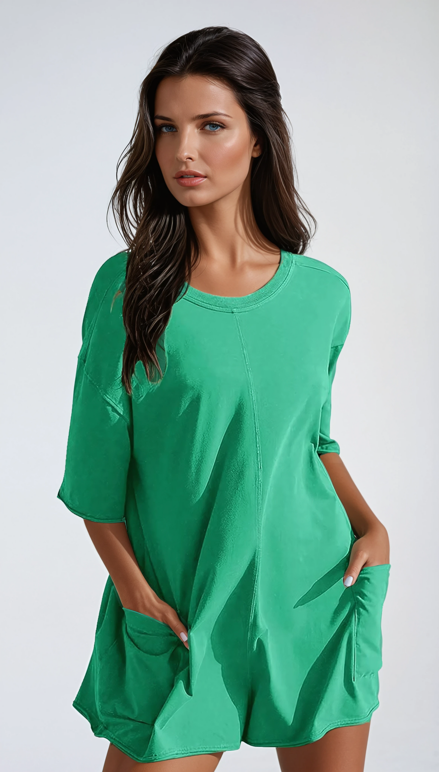 Casual One-Piece V-Back Romper with Pockets