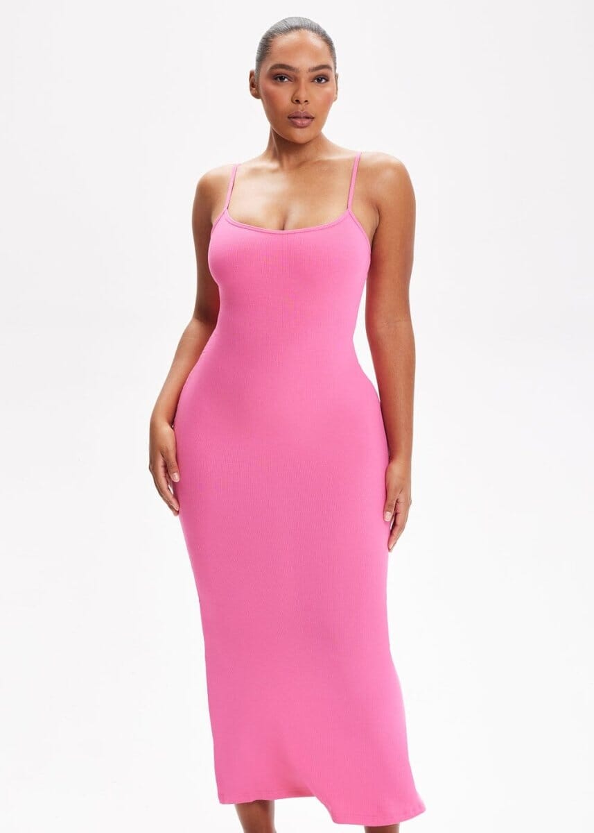 SecretSculpt Spaghetti Strap Midi Dress Pink