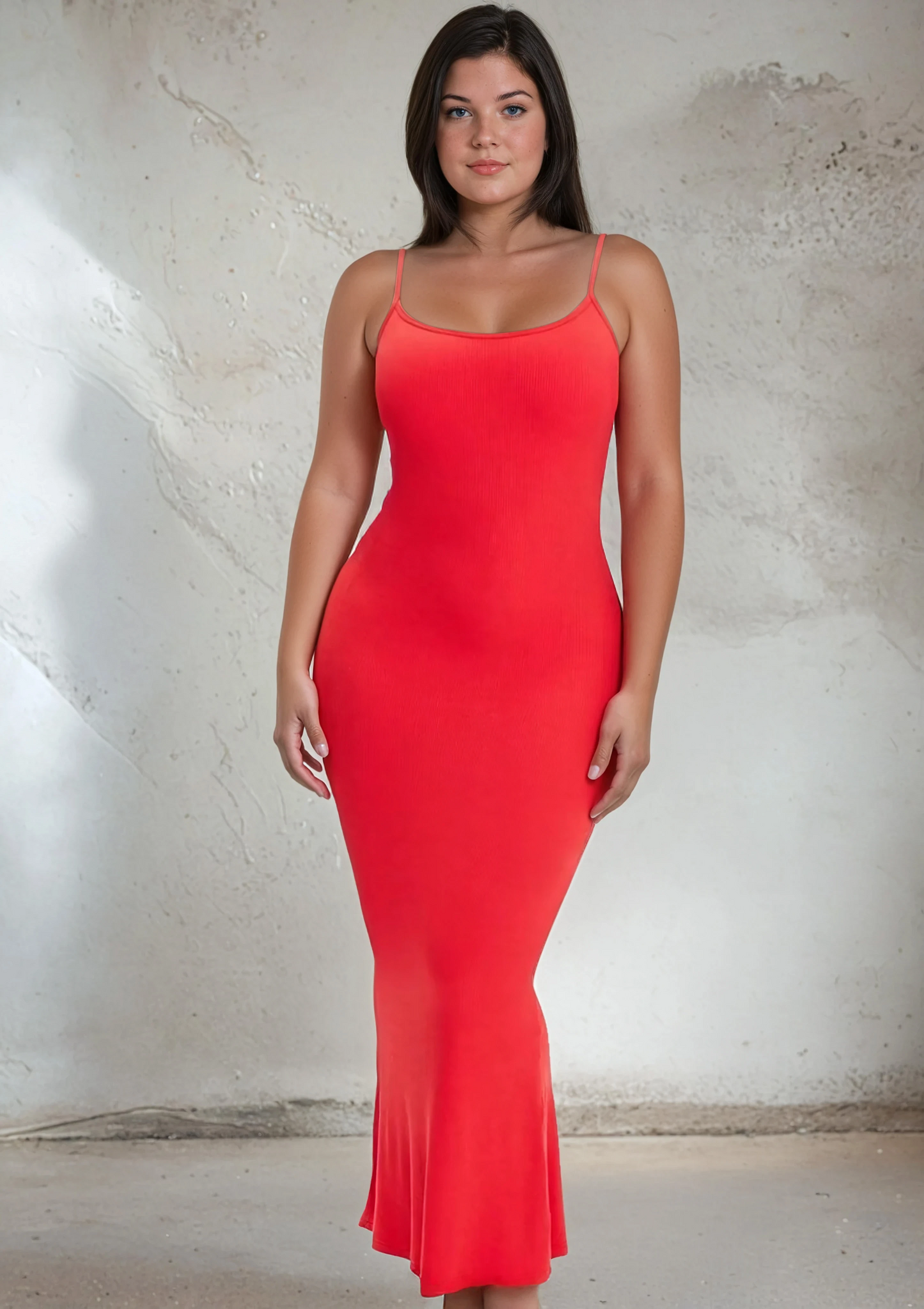 SecretSculpt Spaghetti Strap Midi Dress Red
