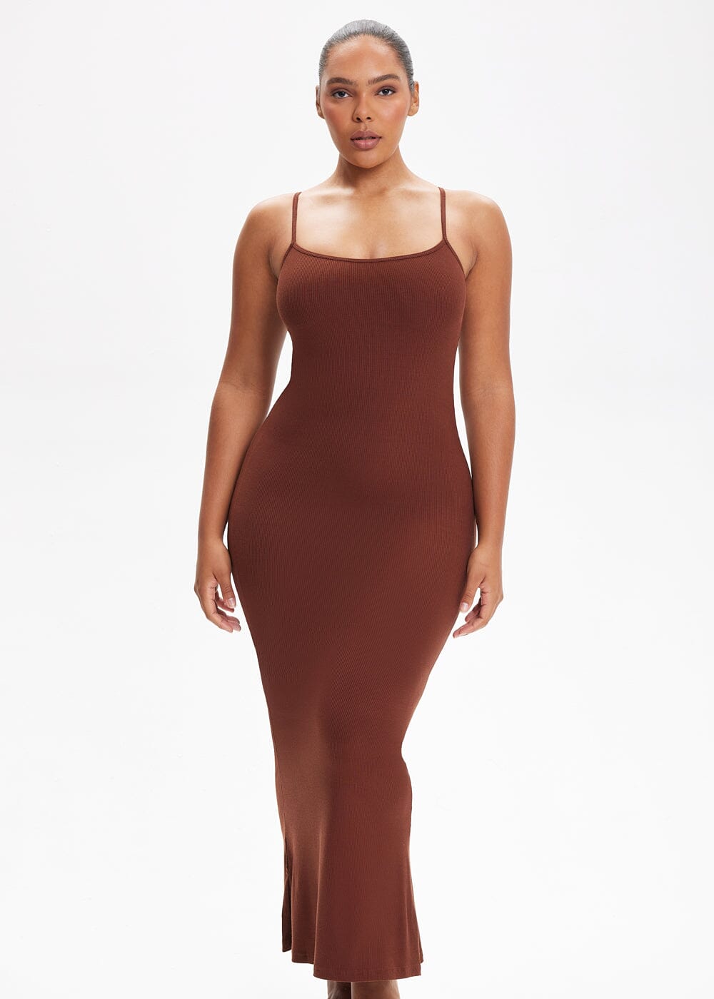 SecretSculpt Spaghetti Strap Midi Dress Brown