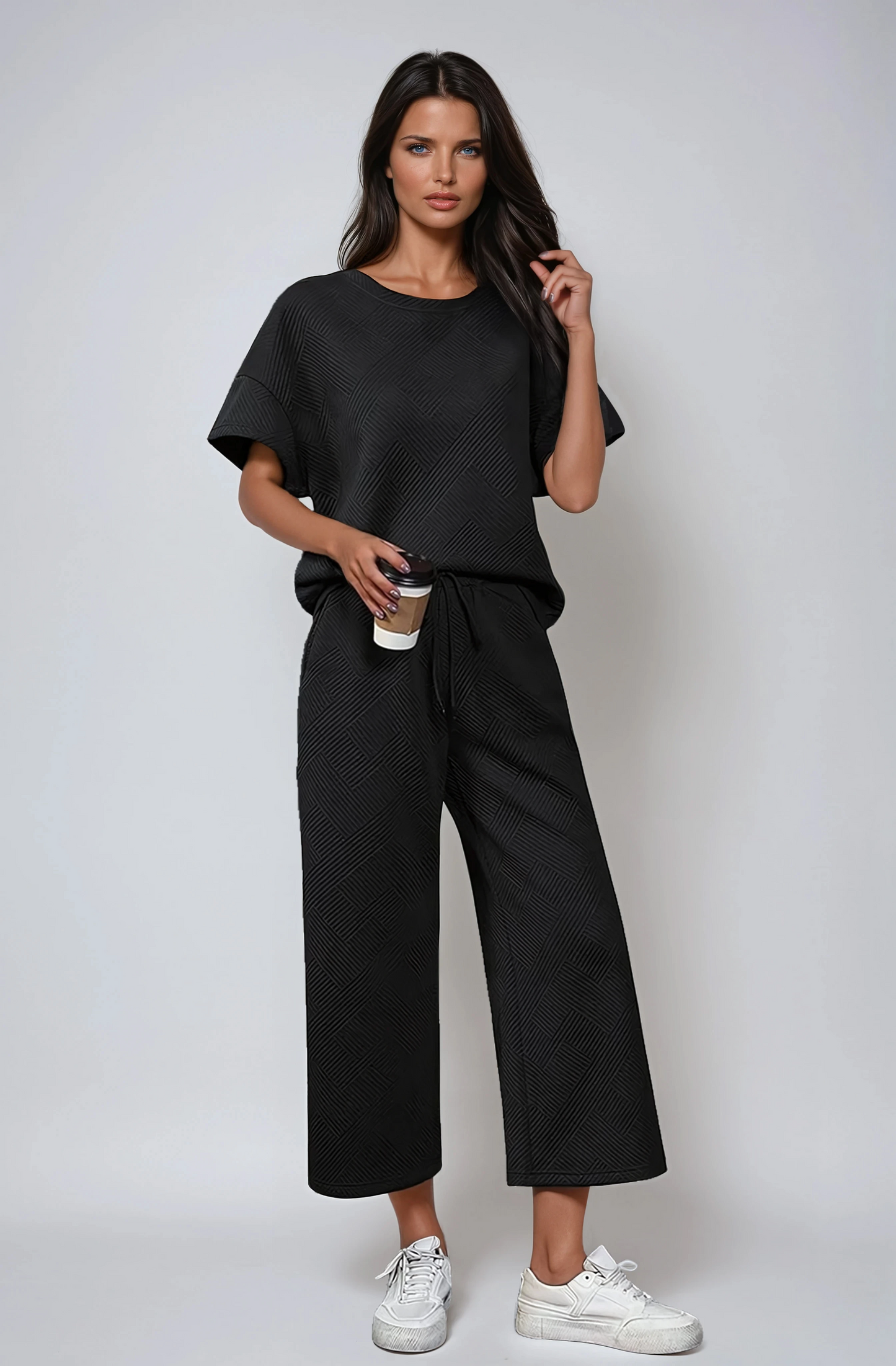 Textured Knit Two-Piece Lounge Set with Drawstring Waist