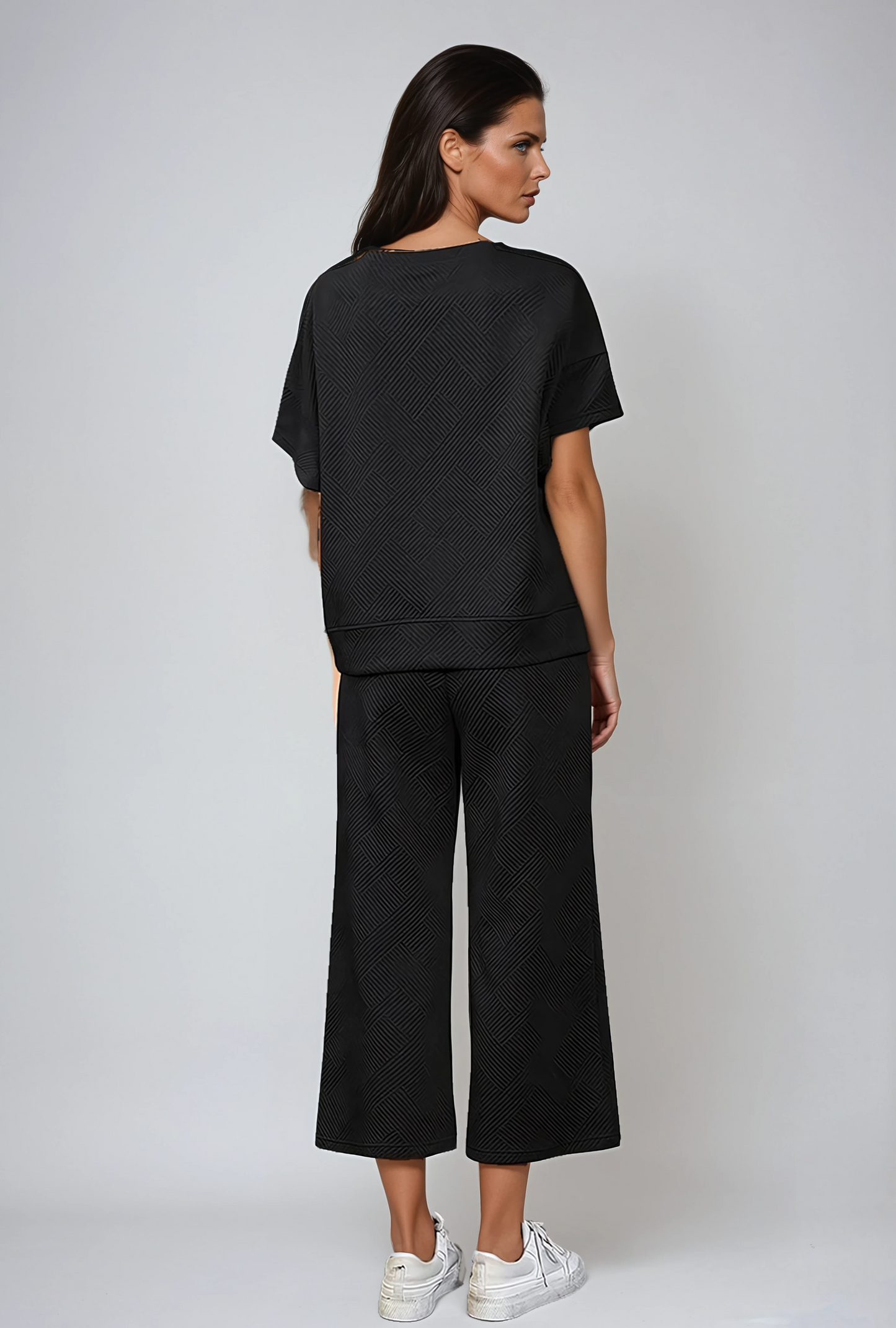 Textured Knit Two-Piece Lounge Set with Drawstring Waist