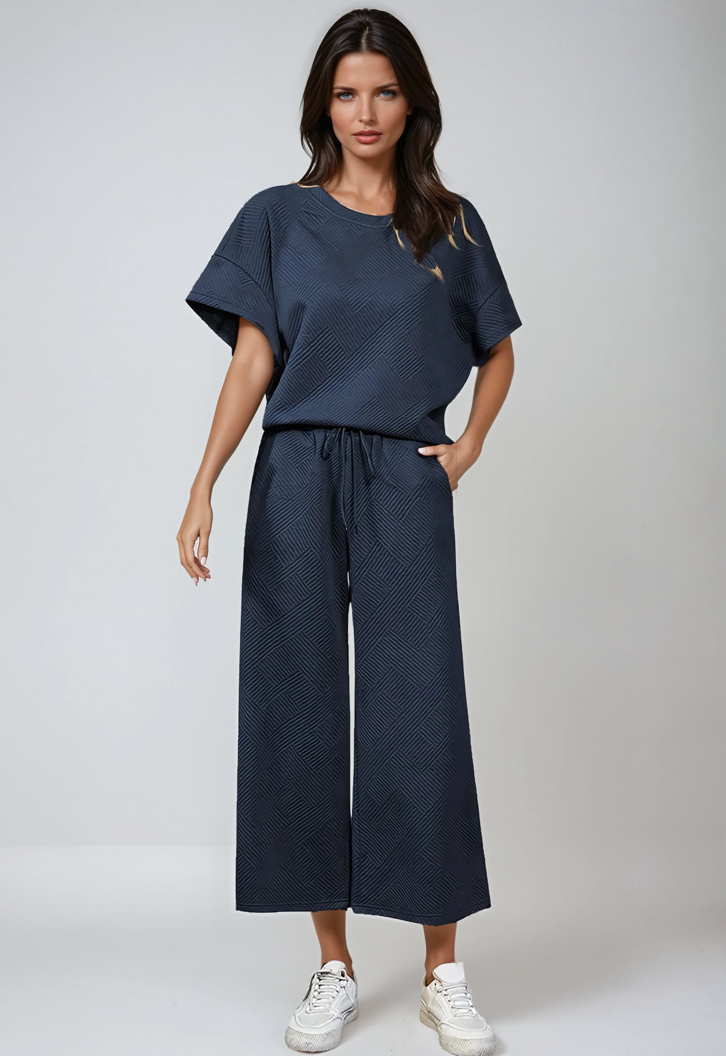 Textured Knit Two-Piece Lounge Set with Drawstring Waist