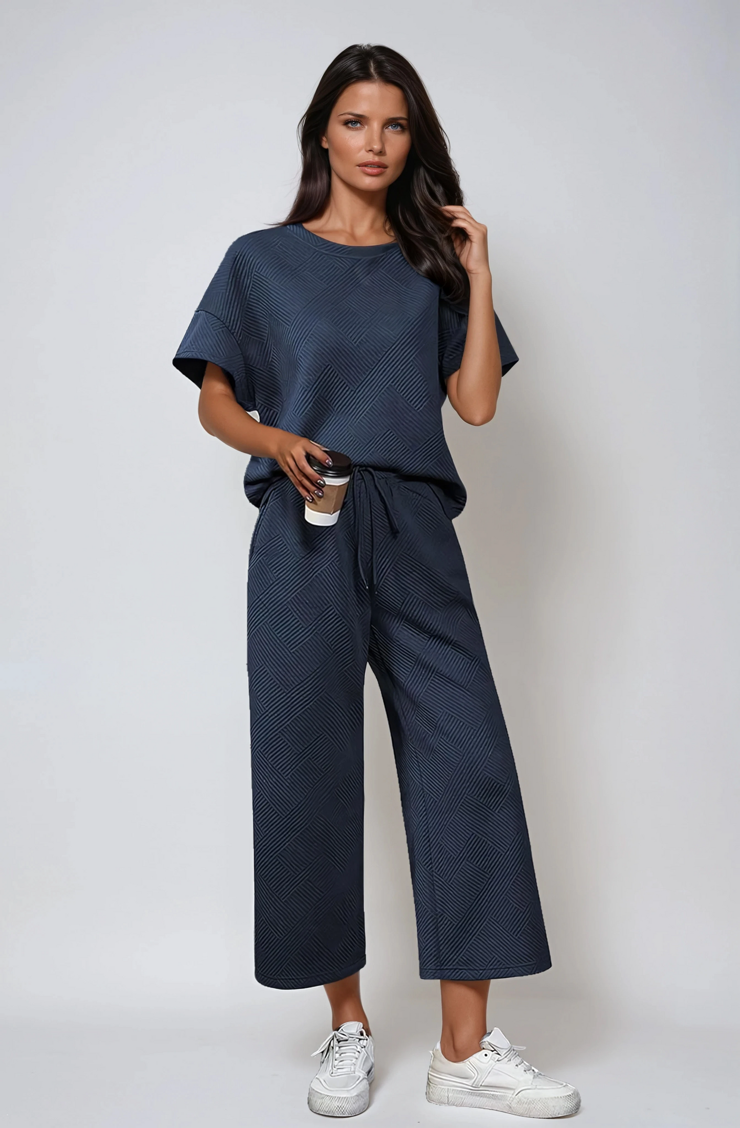 Textured Knit Two-Piece Lounge Set with Drawstring Waist