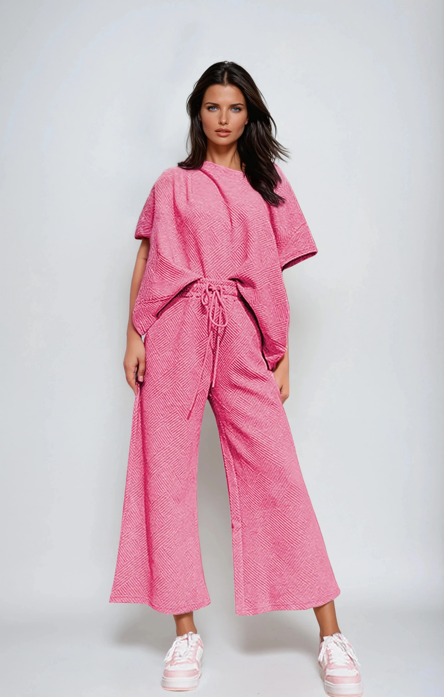 Textured Knit Two-Piece Lounge Set with Drawstring Waist