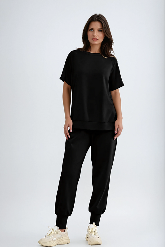2-Piece Lounge Pullover & Pants Set with Zipper Slits