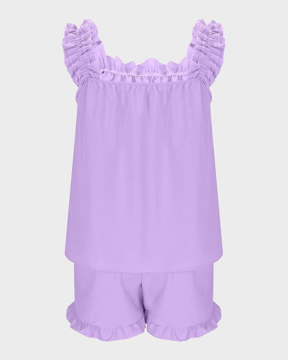Missklara 2-Delige Zachte Pyjama Set met Ruffle Tanktop & Shorts