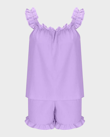 Missklara 2-Delige Zachte Pyjama Set met Ruffle Tanktop & Shorts