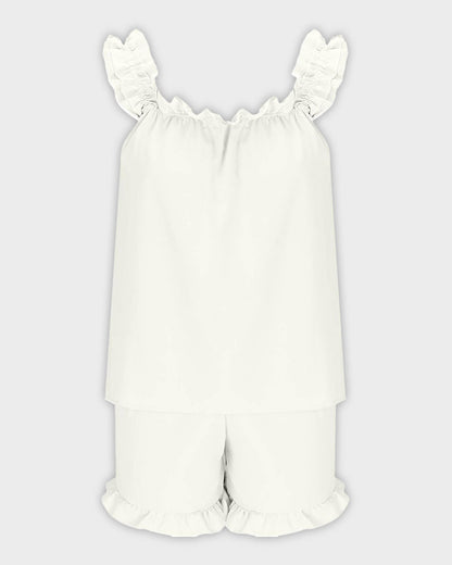 Missklara 2-Delige Zachte Pyjama Set met Ruffle Tanktop & Shorts