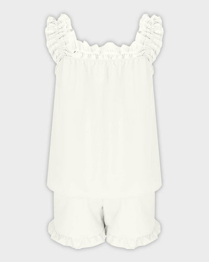 Missklara 2-Delige Zachte Pyjama Set met Ruffle Tanktop & Shorts