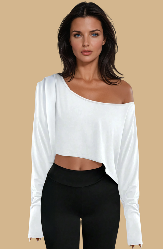 Missklara Lässiges Off-Shoulder-Oberteil mit langen Ärmeln und asymmetrischem Schnitt