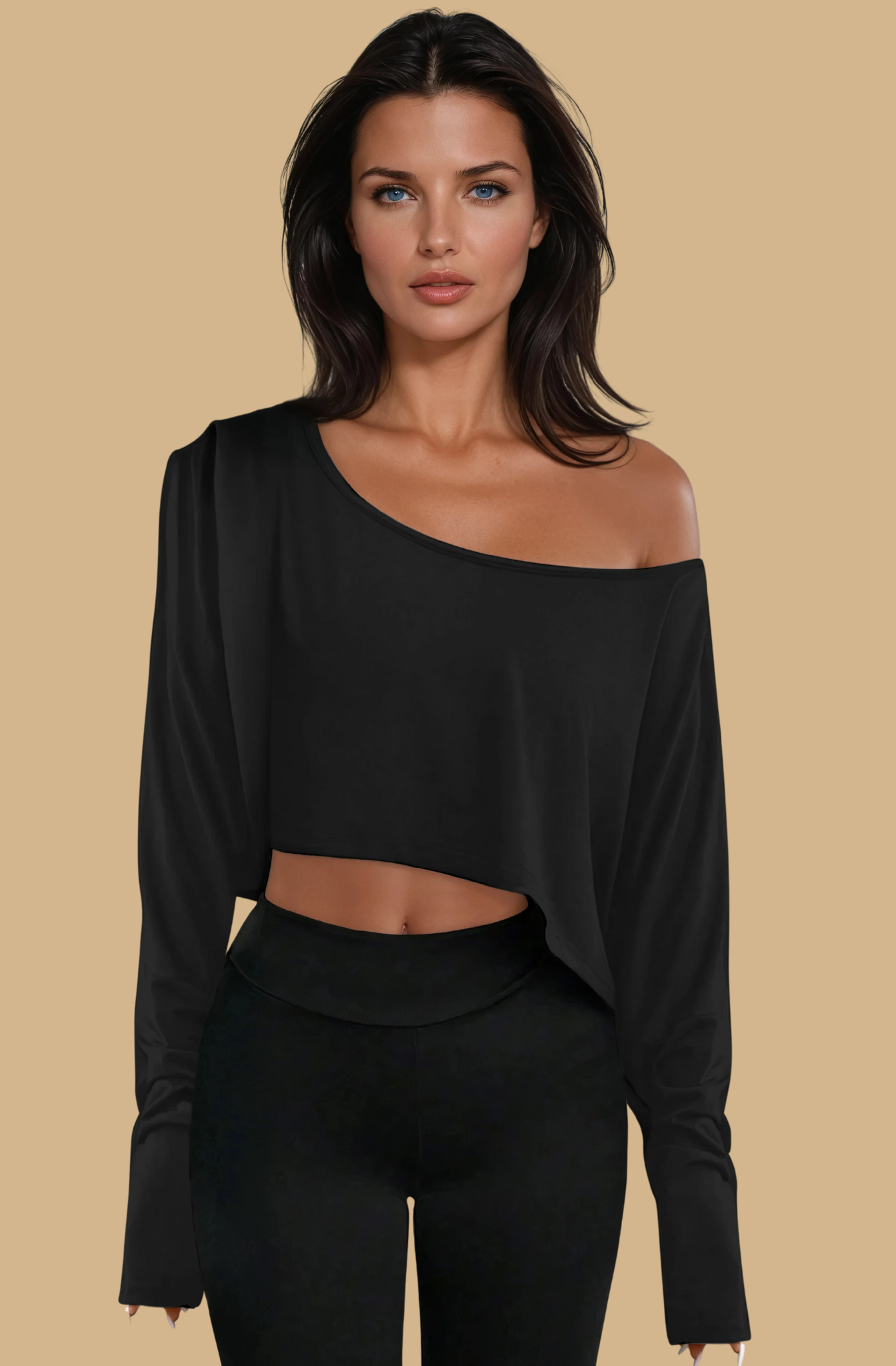 Missklara Lässiges Off-Shoulder-Oberteil mit langen Ärmeln und asymmetrischem Schnitt