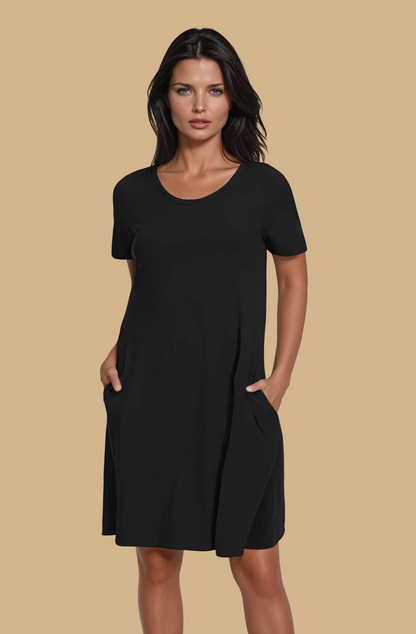 Missklara Lässiges T-Shirt-Kleid mit V-Ausschnitt und Taschen