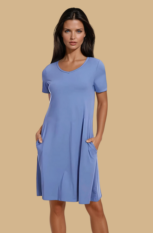 Missklara Lässiges T-Shirt-Kleid mit V-Ausschnitt und Taschen