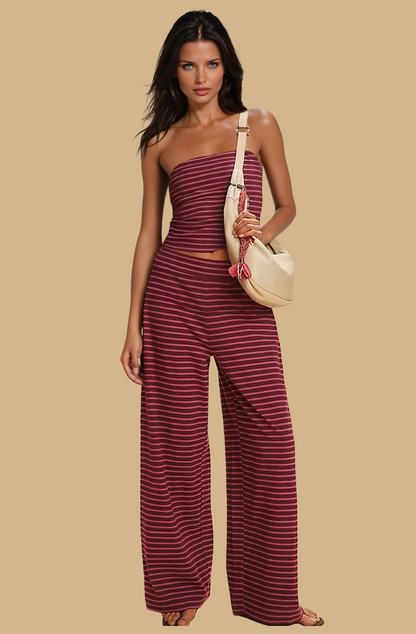 Missklara Gestreepte Tube Top & Wide-Leg Set