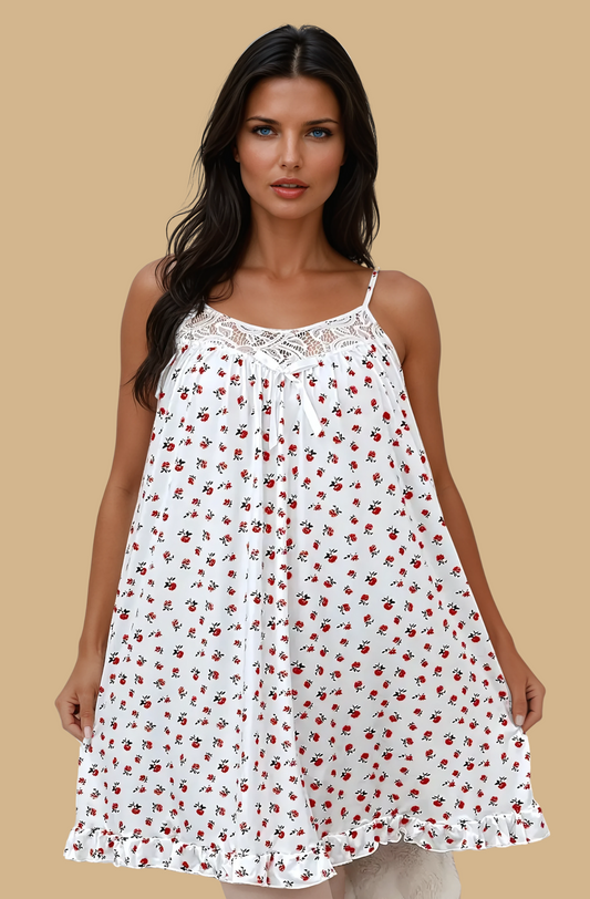 Verspieltes Schlafkleid mit Spitzenbesatz und Blumenmuster