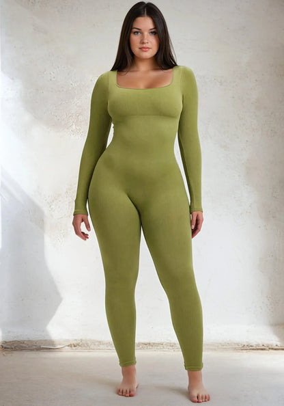 SnatchedKnit Longsleeve Jumpsuit Green