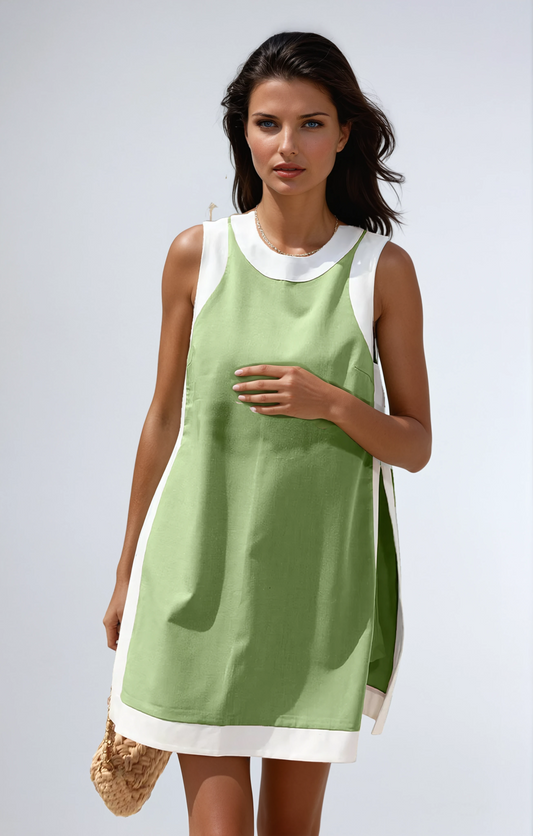 Minimalist High-Slit Colorblock Set with Shorts