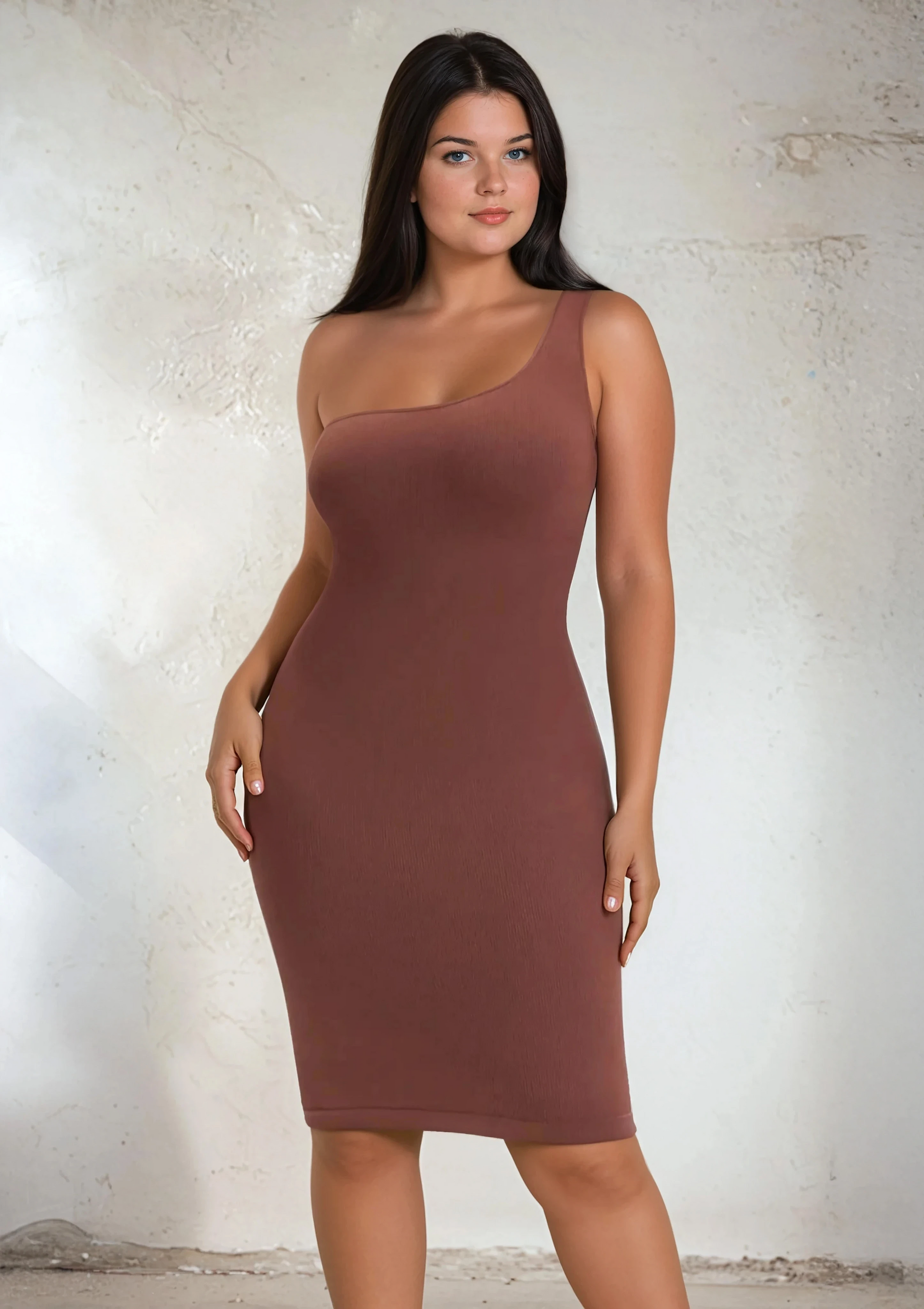 SnatchedKnit One-Shoulder Knee Dress