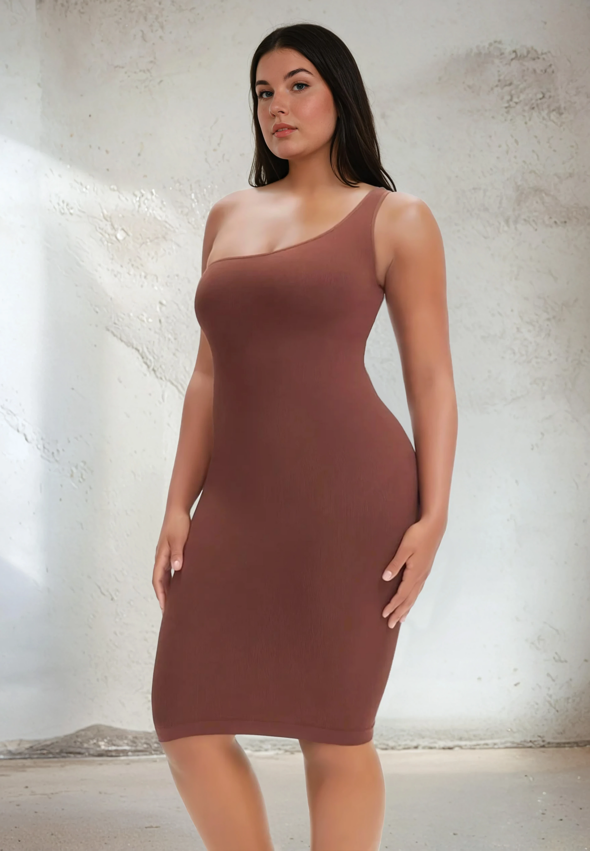 SnatchedKnit One-Shoulder Knee Dress