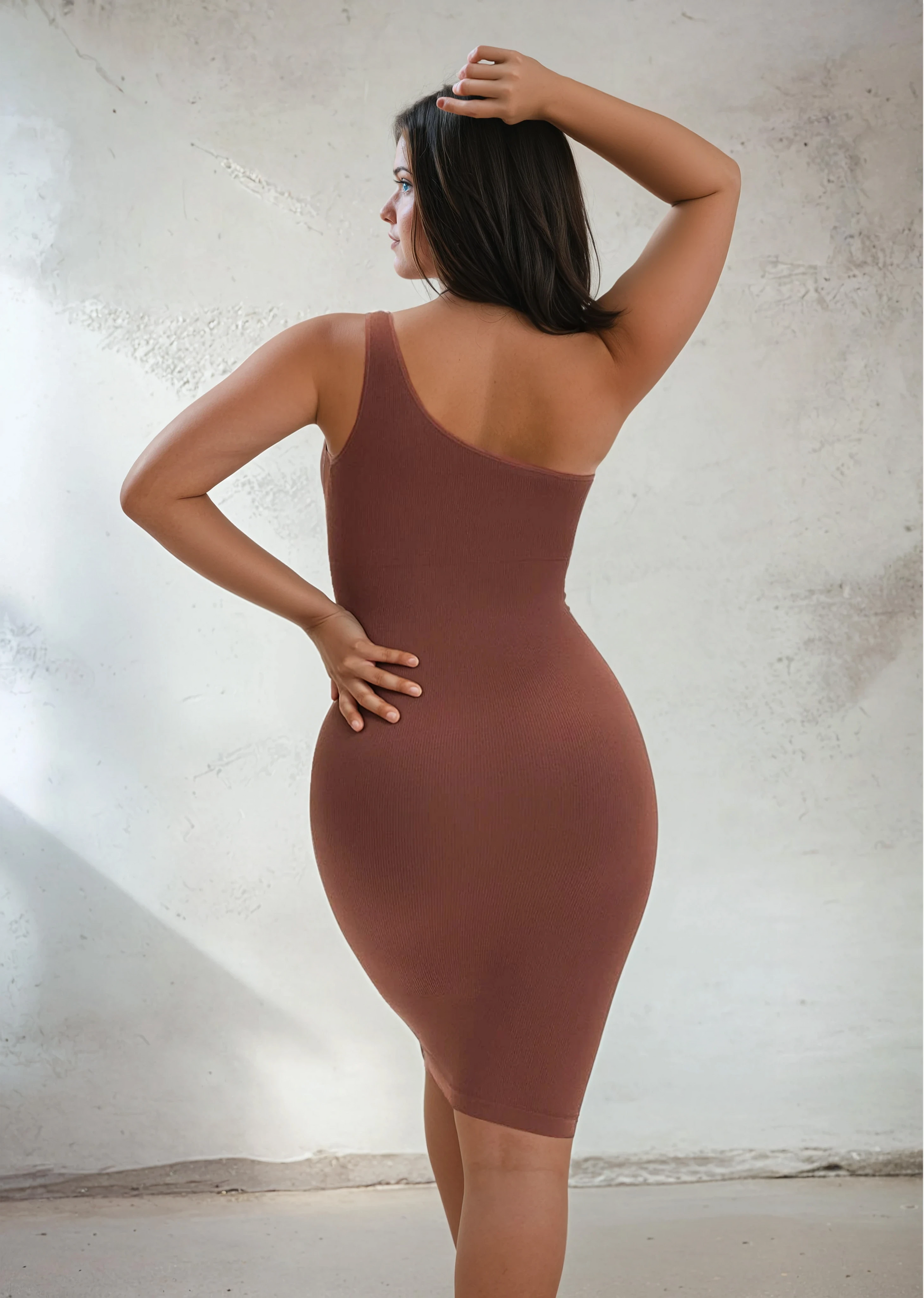 SnatchedKnit One-Shoulder Knee Dress