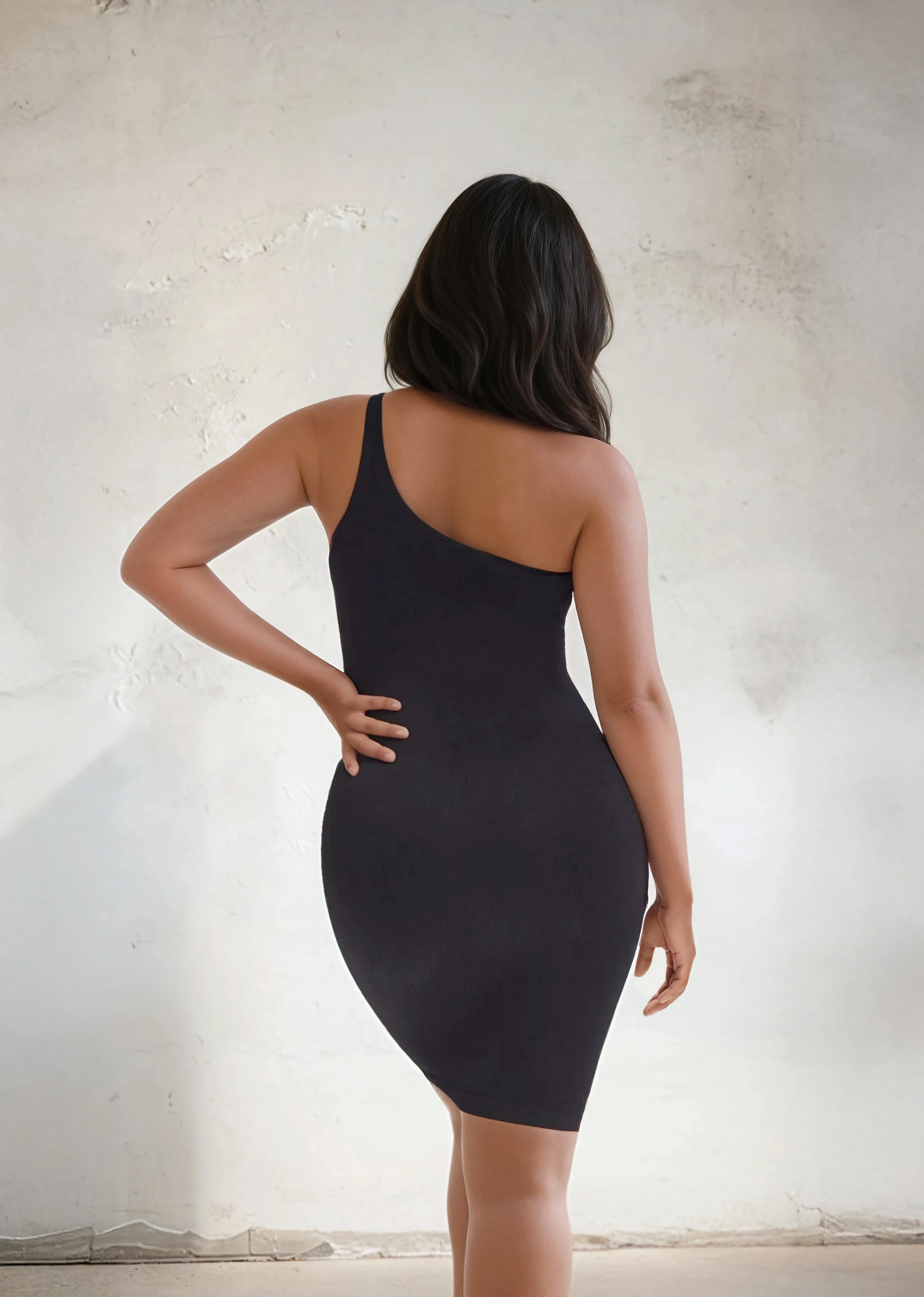 SnatchedKnit One-Shoulder Knee Dress
