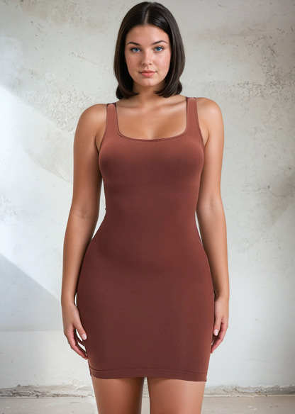 SnatchedKnit Tank Mini Dress Brown