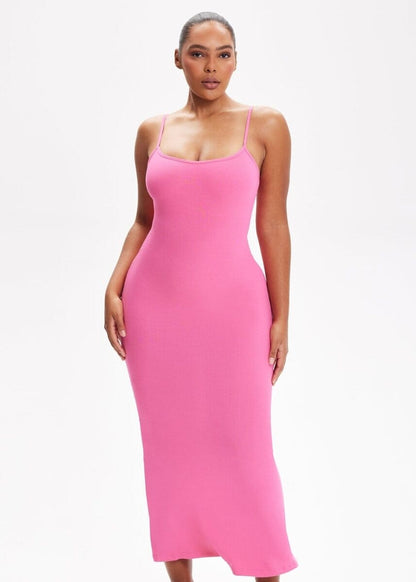 SecretSculpt Spaghetti Strap Midi Dress Pink