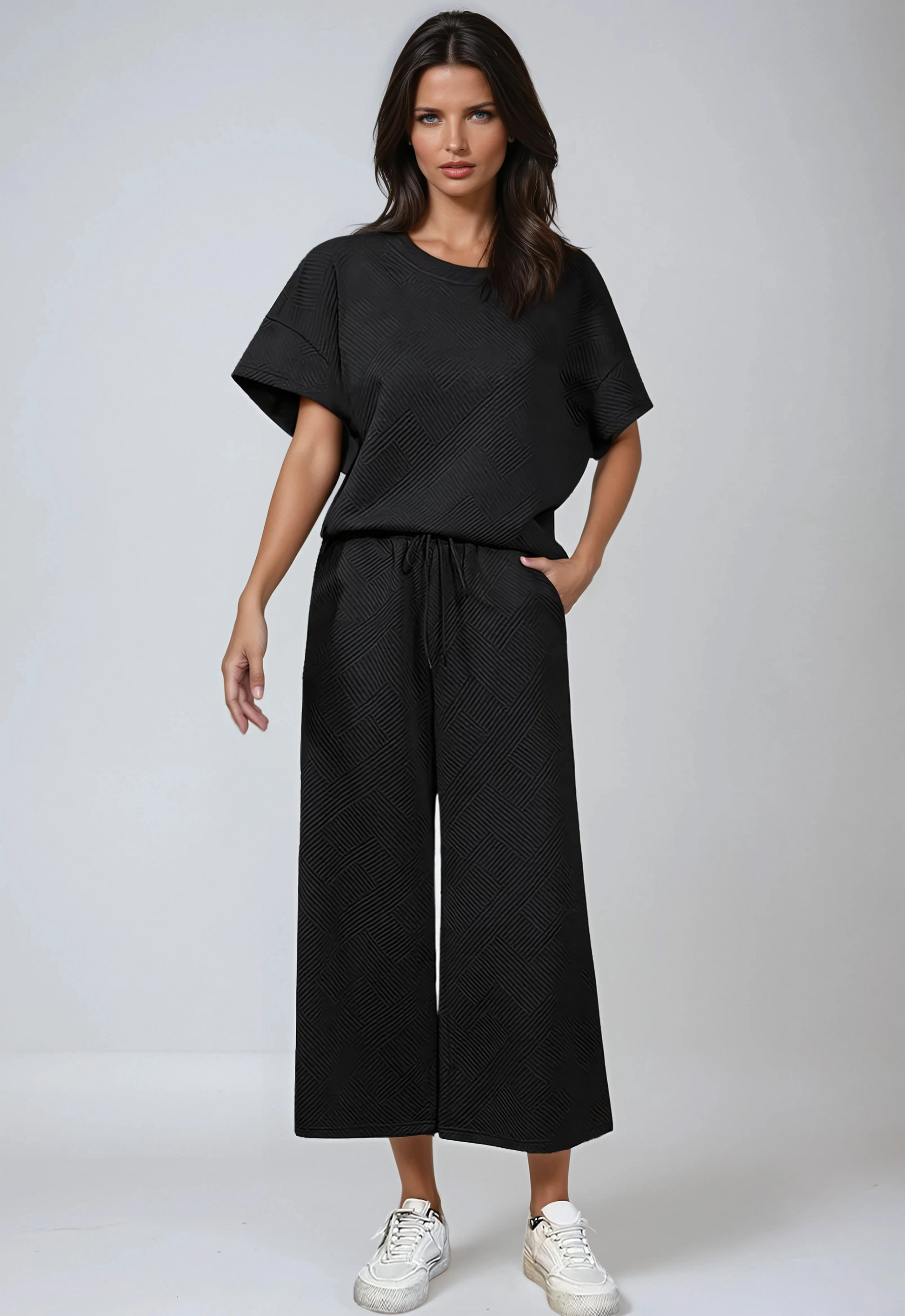 Textured Knit Two-Piece Lounge Set with Drawstring Waist