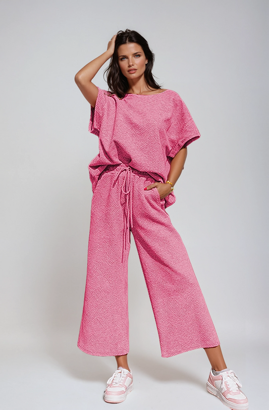 Textured Knit Two-Piece Lounge Set with Drawstring Waist