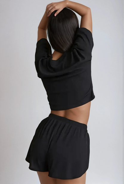 Missklara Gestreepte Tweedelige Pyjama Set met T-Shirt & Splitshorts