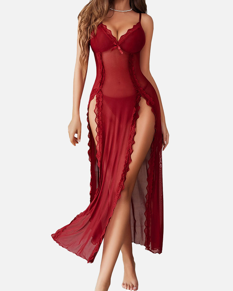 MissKlara Sexy Mesh V-Hals Lace Nachthemd